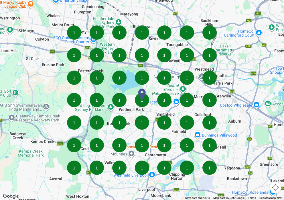 Google Maps rank grid for hook lift bins