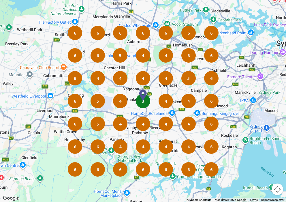 Google Maps rank grid for property management Bankstown
