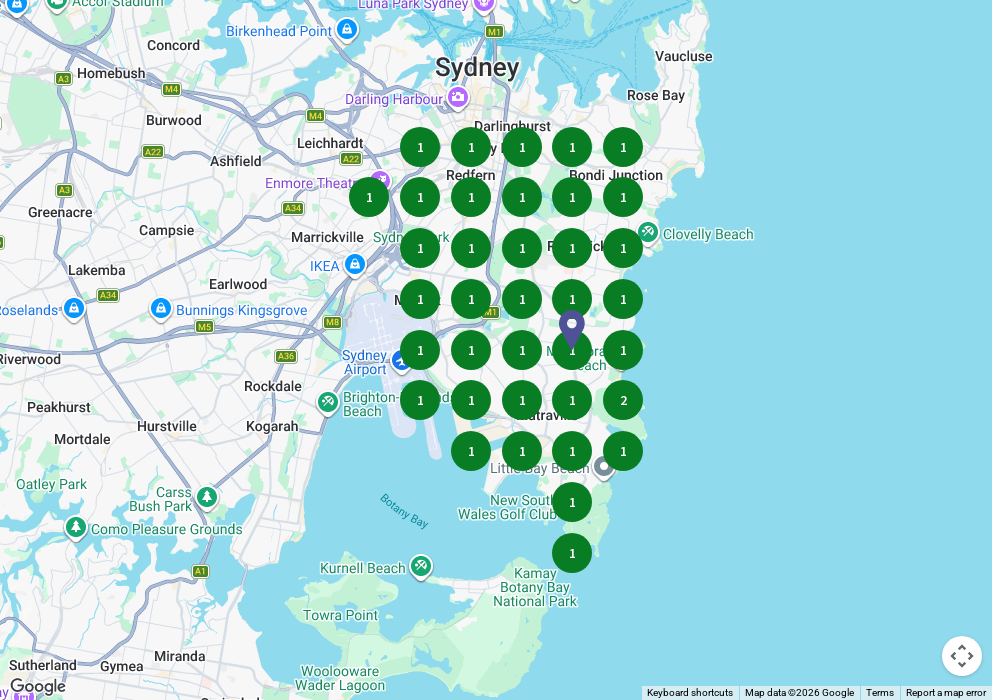 Google Maps rank grid for wellness centre Maroubra