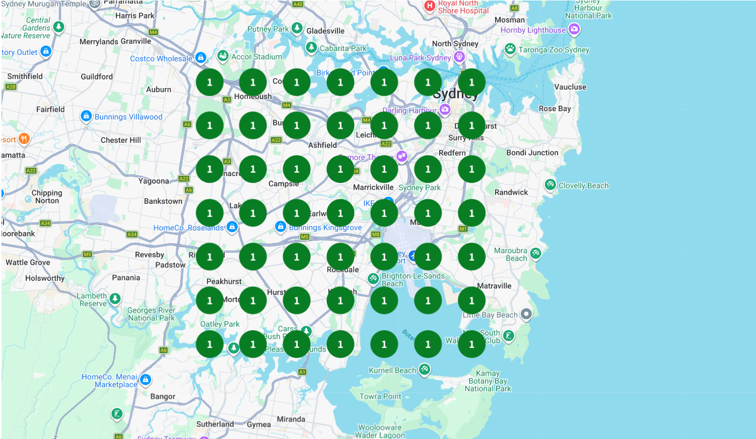 Google Maps rank grid for Praxio across Sydney