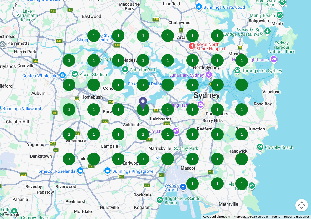 Google Maps rank grid for pest control Haberfield