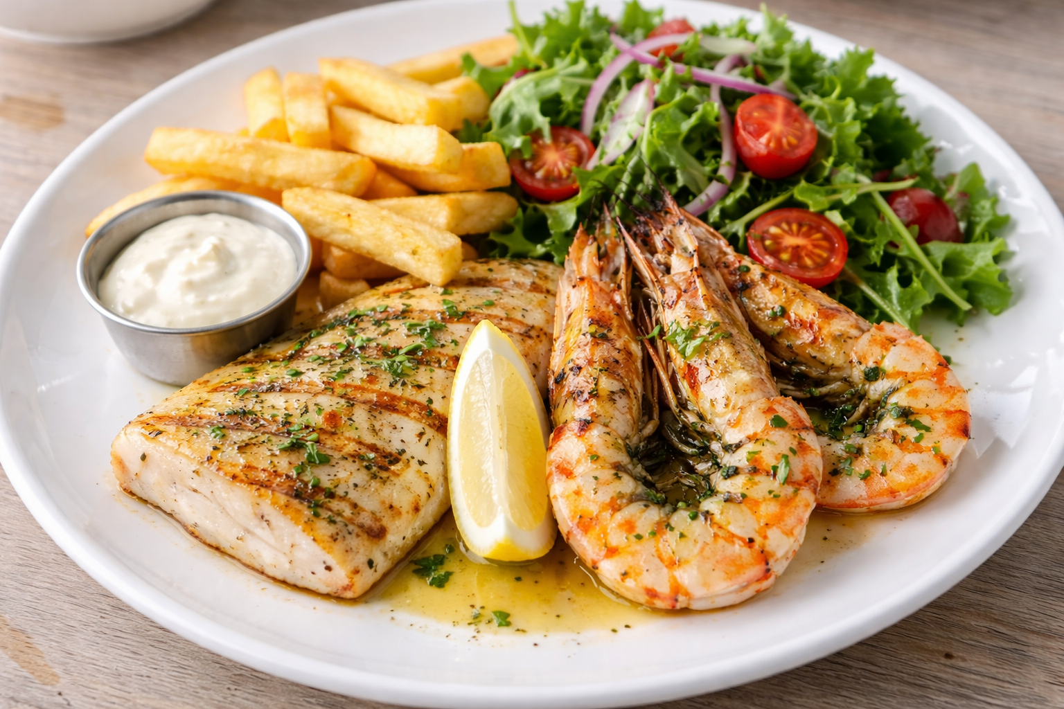 Grilled fish and prawns at Sea Cow