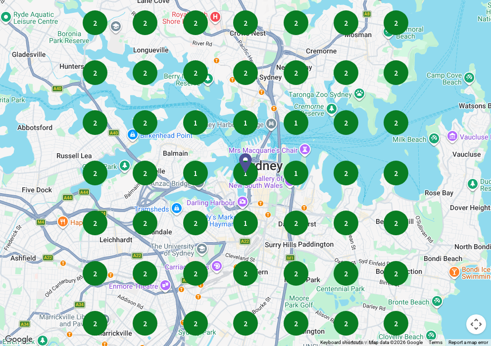 Google Maps rank grid for patisserie Barangaroo