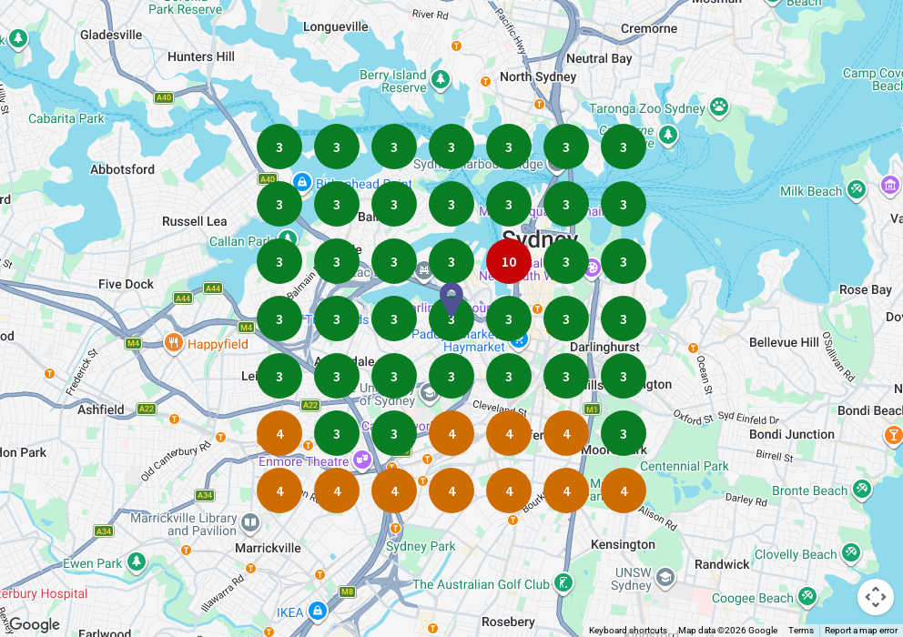 Google Maps rank grid for patisserie Glebe