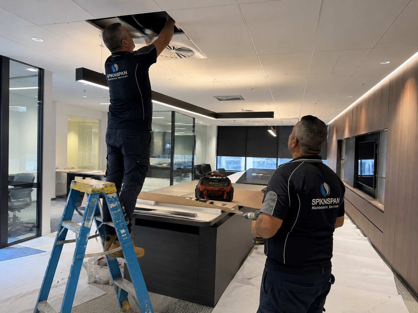 Spik N Span technicians on a commercial office fitout